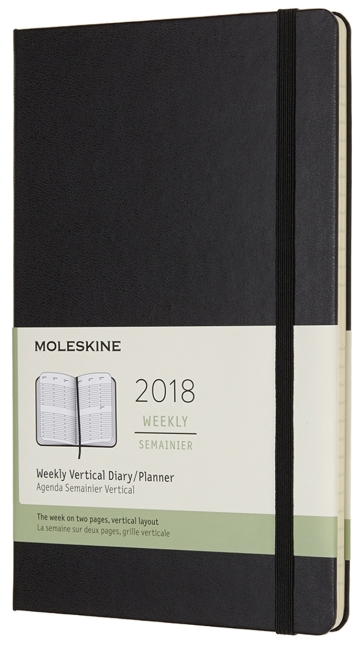 2018 - 12 mesi - Agenda settimanale verticale Large nero copertina rigida