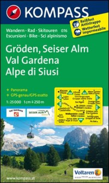 Carta escursionistica n. 076. Val Gardena-Alpe de Siusi 1:25.000. Adatto a GPS. Digital map. DVD-ROM