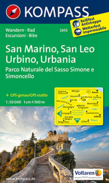 Carta escursionistica n. 2455 - San Marino, San Leo, Urbino, Urbania, 1:50.000