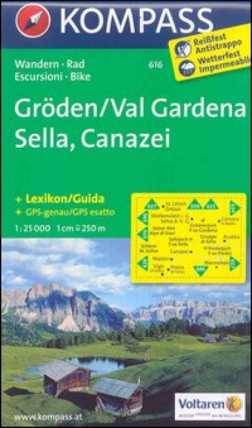 Carta escursionistica n. 616. Val Gardena, Sella, Canazei 1:25.000. Adatto a GPS. Digital map. DVD-ROM
