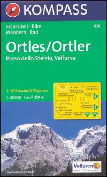 Carta escursionistica n. 636. Trentino, Veneto. Ortles, Passo dello Stelvio, Valfurva 1:25.000. Adatto a GPS. Digital map. DVD-ROM
