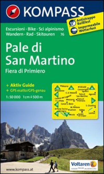 Carta escursionistica n. 76. Pale di San Martino. Adatto a GPS. Digital map. DVD-ROM