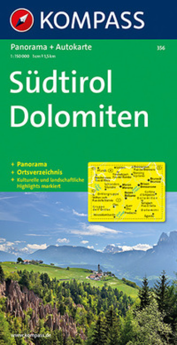 Carta stradale e panoramica n. 356. Alto Adige, Dolomiti-Sudtirol, Dolomiten 1:50.000. Ediz. bilingue