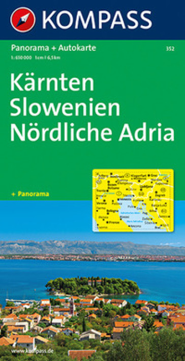 Carta stradale e panoramica n. 352. Karnten, Slowenien, Nordliche Adria-Carinzia, Slovenia, Adria Nord 1:650.000