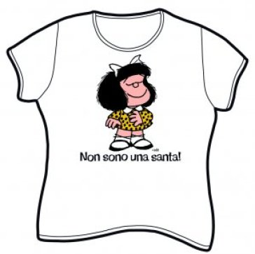 Mafalda. Non sono una santa! T-Shirt modello femminile. Maniche corte. Taglia M. Colore bianco - Quino