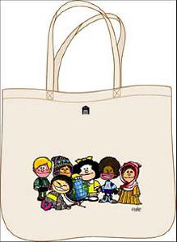 Mafalda con i personaggi. Shopper di cotone