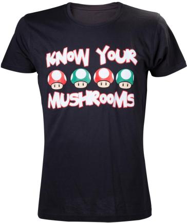 Nintendo - Black Know Your Mushrooms (T-Shirt Uomo XL)