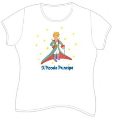 Piccolo Principe. Il mantello. T-shirt modello femminile. Taglia S manica corta. Colore bianco