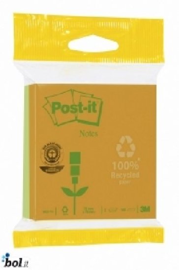 Post-it Notes - Confezione 2 Blocchetti In Carta Riciclata 100 Fogli 3 Colori (76x76 Mm)