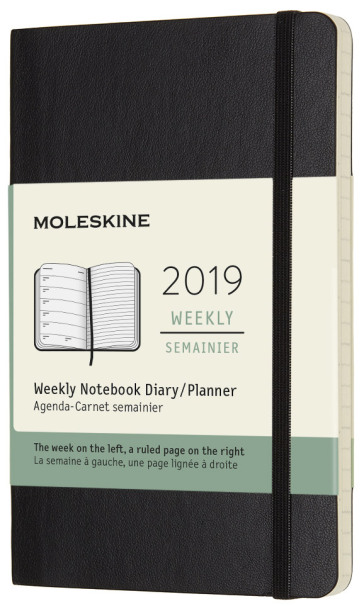 12 mesi - Agenda settimanale con spazio per note - Pocket - copertina morbida - Nera