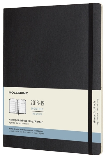 18 mesi - Agenda mensile con spazio per note Extra Large nera copertina morbida