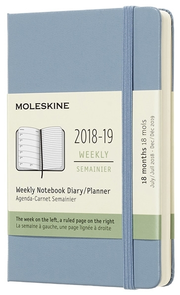 18 mesi - Agenda settimanale con spazio per note Pocket blu cenere copertina rigida