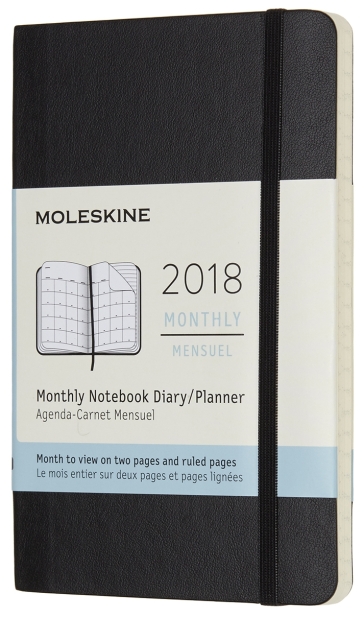 2018 - 12 mesi - Agenda mensile Pocket nero copertina morbida