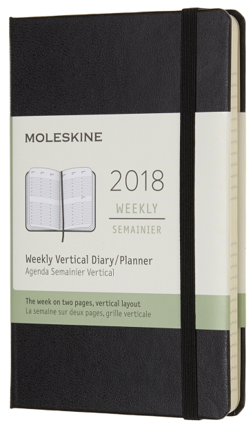 2018 - 12 mesi - Agenda settimanale verticale Pocket nero copertina rigida