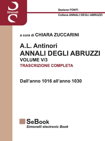 A.L. ANTINORI ANNALI DEGLI ABRUZZI VOLUME V (parte 3) - Chiara Zuccarini