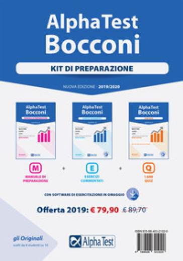 Alpha Test. Bocconi. Kit di preparazione: Manuale di preparazione-Esercizi commentati-1600 quiz. Nuova ediz. Con software di simulazione - Vincenzo Pavoni