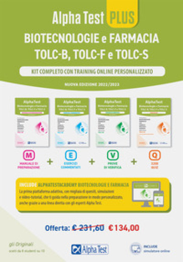 Alpha Test plus Biotecnologie e Farmacia TOLC-B, TOLC-F e TOLC-S. Kit completo di preparazione con training on line. Nuova ediz. Con espansione online - Stefano Bertocchi - Doriana Rodino - Alberto Sironi - Renato Sironi - Fausto Lanzoni - Giuseppe Vottari