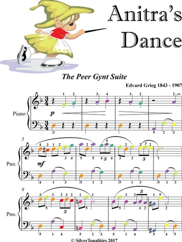 Anitra's Dance Peer Gynt Suite Easy Piano Sheet Music with Colored Notes - Edvard Grieg