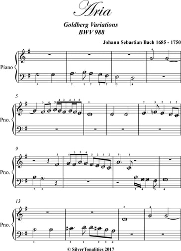 Aria Goldberg Variations BWV 988 Beginner Piano Sheet Music - Johann Sebastian Bach