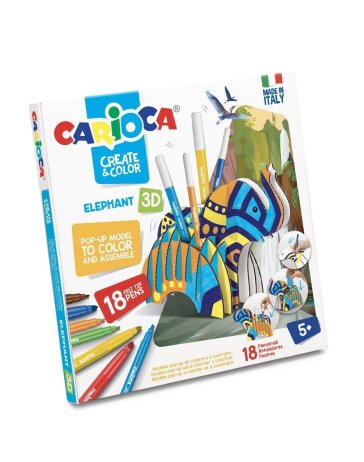 Carioca Create & Color Elefante 3D Con 18 Pennarelli Punta Fine