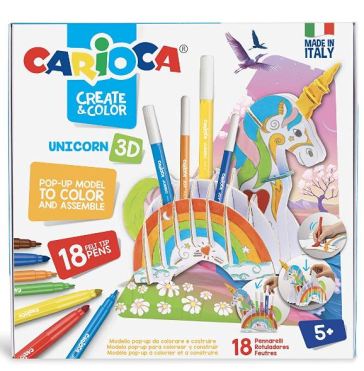 Carioca Create & Color Unicorn 3D Con 18 Pennarelli Punta Fine