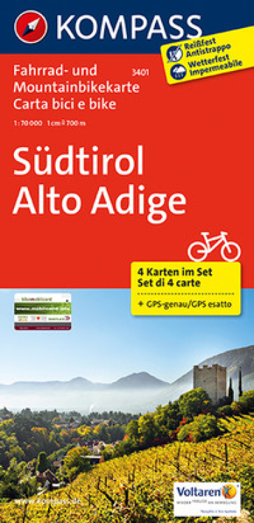 Carta cicloturistica n. 3401. Sudtirol-Alto Adige 1:70.000 (set di 4 carte). Ediz. bilingue