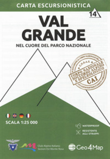 Carta escursionistica Val Grande. Nel cuore del parco nazionale. Scala 1:25.000. Ediz. italiana, inglese, tedesca e francese. Con Contenuto digitale per accesso on line. 14.