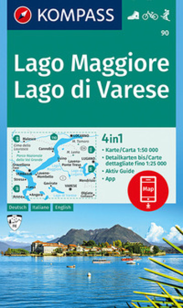 Carta escursionistica n. 90. Lago Maggiore, Lago di Varese 1:50.000. Ediz. italiana, tedes...