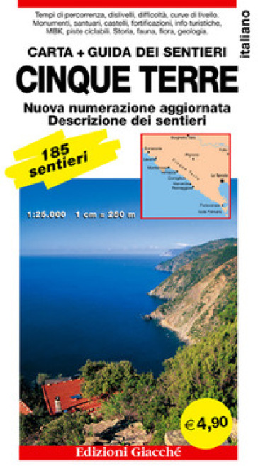 Cinque Terre. Carta. Guida dei sentieri. 185 sentieri, scala 1:25.000