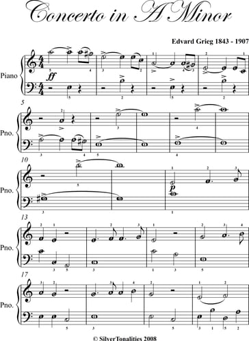 Concerto in A Minor Opus 16 Easiest Piano Sheet Music - Edvard Grieg