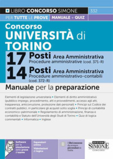 Concorso Università di Torino 17 posti area amministrativa (cod. 371-R)-14 posti area ammi...