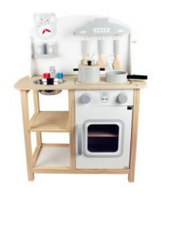 Cucina di legno naturale bianco con forno e lavello removibile in inox 60x30x78 cm