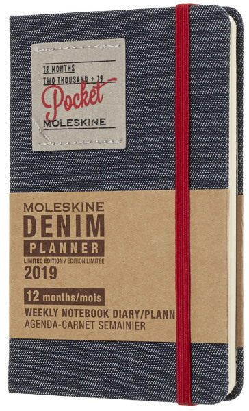 DENIM 12 mesi - Agenda settimanale con spazio per note in edizione Limitata - Pocket - Nera