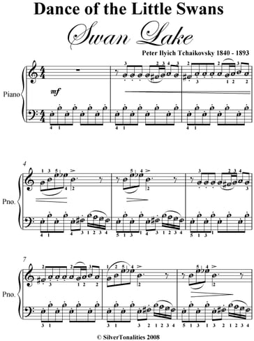 Dance of the Little Swans Swan Lake Easy Intermediate Piano Sheet Music - Pyotr Il