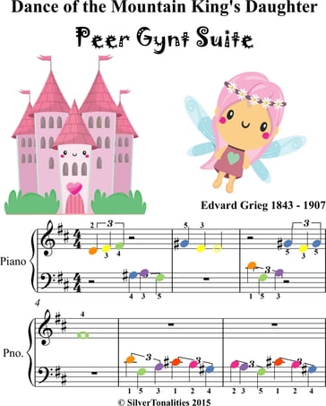 Dance of the Mountain King's Daughter Peer Gynt Beginner Piano Sheet Music with Colored Notes - Edvard Grieg