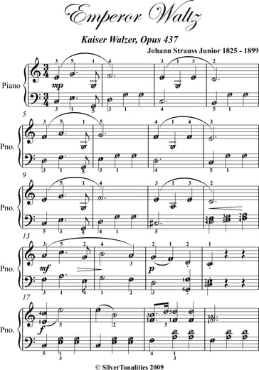 Emperor Waltz Opus 437 Elementary Piano Sheet Music - Johann Strauss Junior