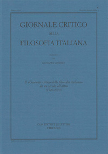 Giornale critico della filosofia italiana (1920-2020)