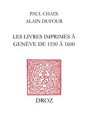 Les livres imprimés à Genève de 1550 à 1600