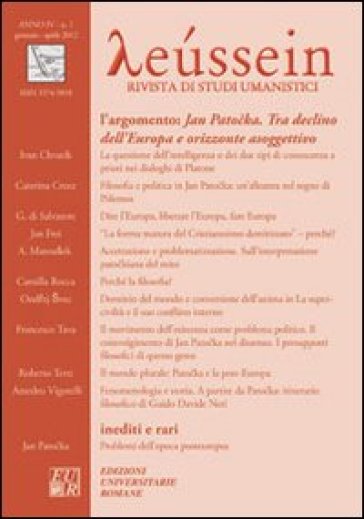 Leussein. Rivista di studi umanistici (2012). 1.Jan Patoka. Tra declino dell'Europa e oriz...