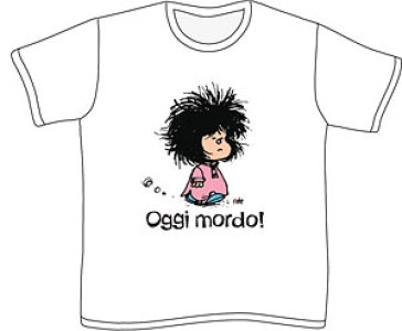 Mafalda. Oggi mordo. Taglia 5/6 anni. Manica corta. Colore bianco - Quino