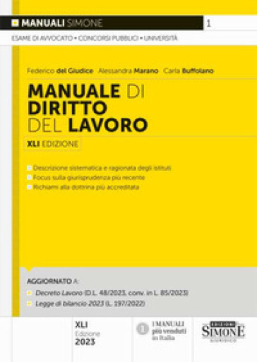 Manuale di biritto del lavoro - Federico Del Giudice - Alessandra Marano - Carla Buffolano