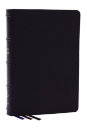 NKJV, Large Print Thinline Reference Bible, Blue Letter, Maclaren Series, Genuine Leather, Black, Comfort Print