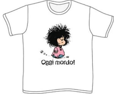Oggi mordo. Mafalda (t-shirt femminile manica corta, tg. M, colore bianco)