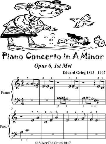 Piano Concerto In A Minor Opus 6 First Mvt Beginner Piano Sheet Music - Edvard Grieg
