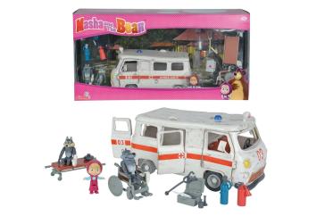 Playset Ambulanza Masha con personaggi e tanti accessori (Masha e 2 lupi)