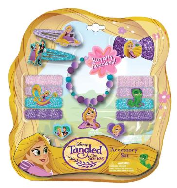 Rapunzel set accessori con 2 mollette, 8 elastici per capelli, un fiocco, bracciale e 2 anelli 20x22 cm