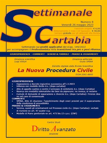 SETTIMANALE CARTABIA n. 8 - Venerdì 26.5.2023 - Giulio Spina - Luigi Viola