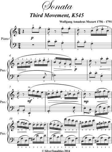 Sonata in C Major K545 Third Movement Elementary Piano Sheet Music - Wolfgang Amadeus Mozart