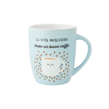 Tazza colore "La vita migliora dopo un buon caffè"