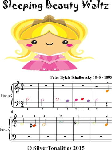 The Sleeping Beauty Waltz Beginner Piano Sheet Music with Colored Notes - Pyotr Il